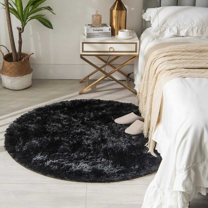 CHOSHOME Okrągły miękki dywan do salonu z długim włosiem 80 cm