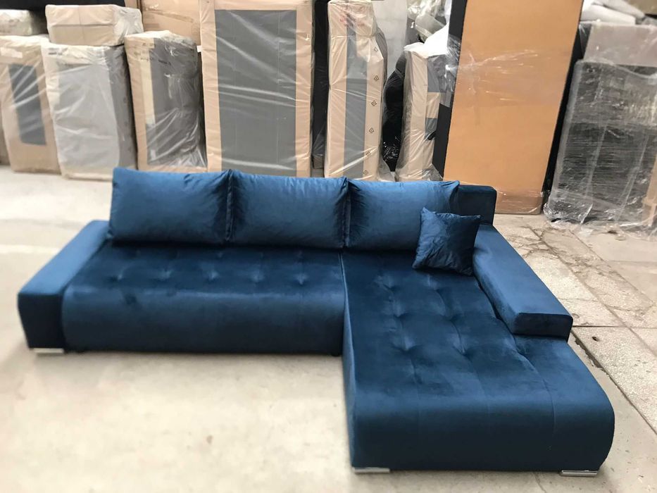 Piękny prawy narożnik z funkcją spania i pojemnikiem na posciel 265cm