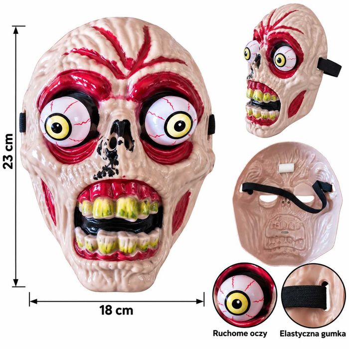 Maska Horror Zombie Straszna Twarz Żółte Oczy Halloween