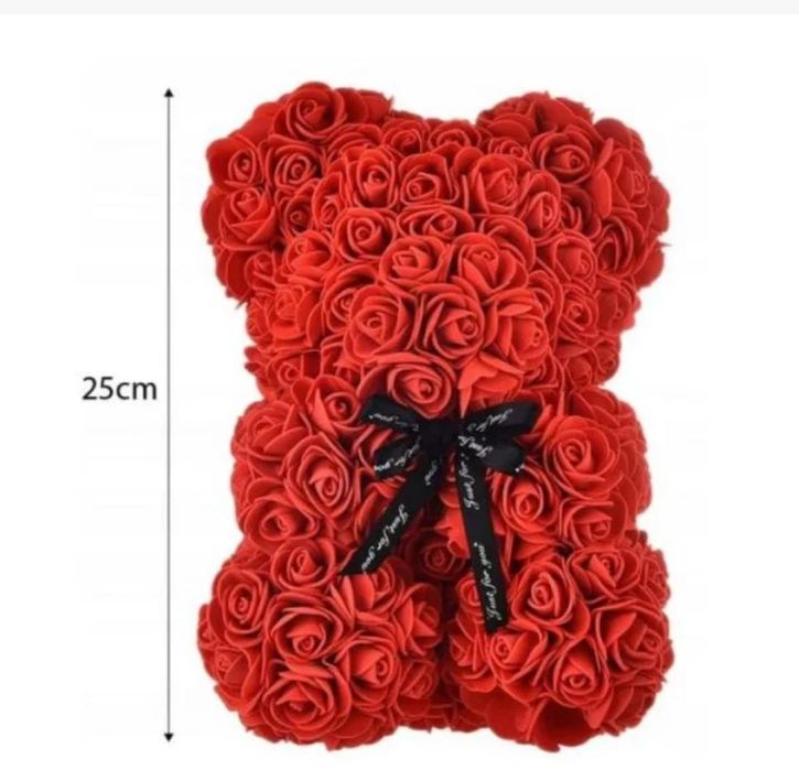Miś z róż 25cm z płatków róż prezent  dzień matki kobiet BESTSELLER