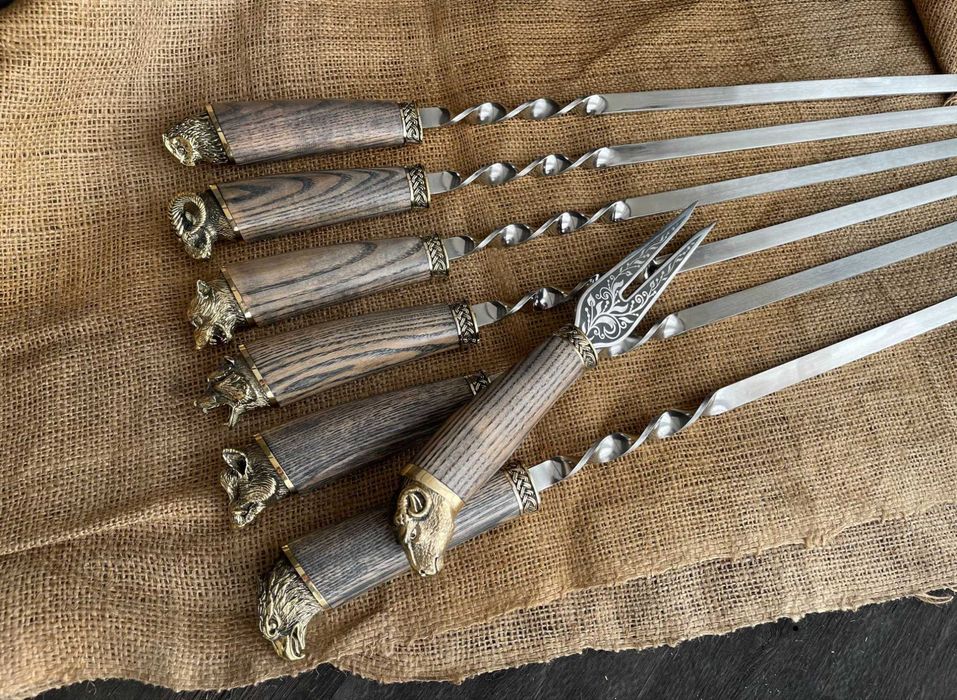 VIP шампура . Шампуры.  Ювелирное литьё, ручная работа. Ручки ясень