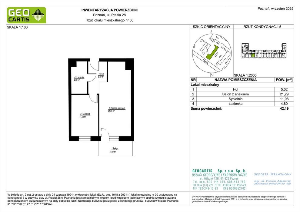 2-pokojowe mieszkanie 42 m² + balkon - Widok 2