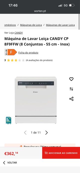 Máquina de Lavar Loiça CANDY CP 8F9FFW (8 Conjuntos - 55 cm - Inox)