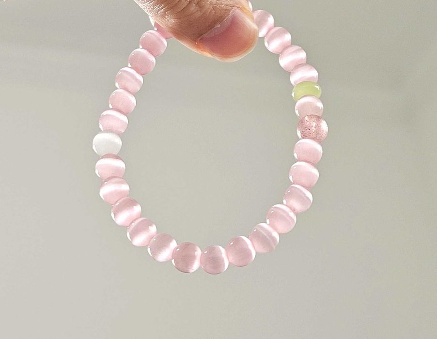 Quartzo morango, pedra olho de gato rosa e branca