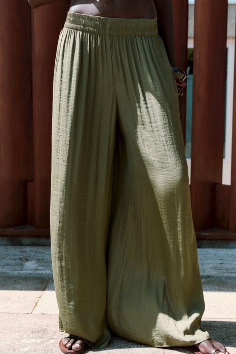 Zara oliwkowe spodnie typu palazzo 36