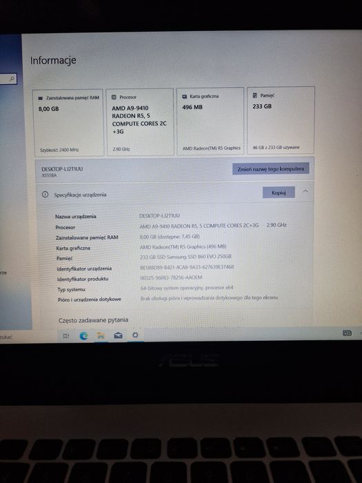 Laptop asus F555B 8/240 GB radeon AMD