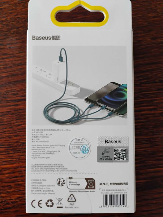 Kabel USB - Micro USB/USB-C/Lightning BASEUS Superior Series 3w1 1.5 m