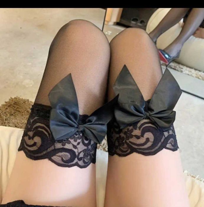 Pończochy z kokardą, czarne, sexy