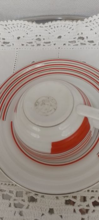 Chávena de café com pires em porcelana Coimbra 1° carimbo