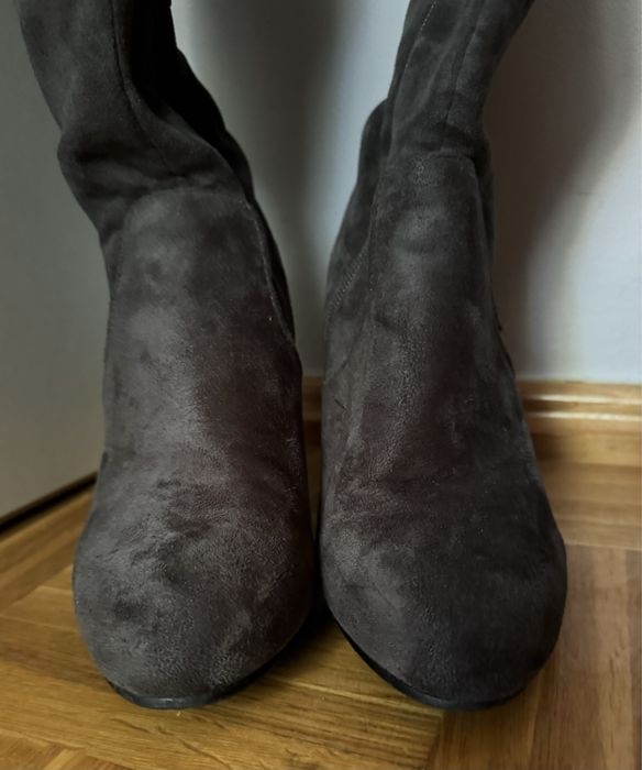 Kozaki jesienno zimowe szare na obcasie