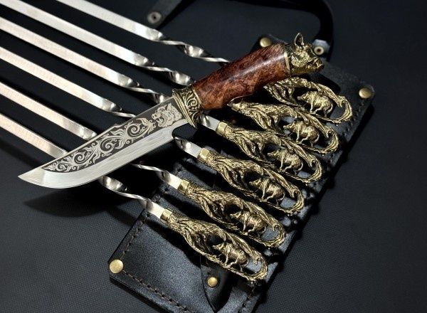 Подарунковий набір шампурів Кабан. Шампура. Ювелірне лиття