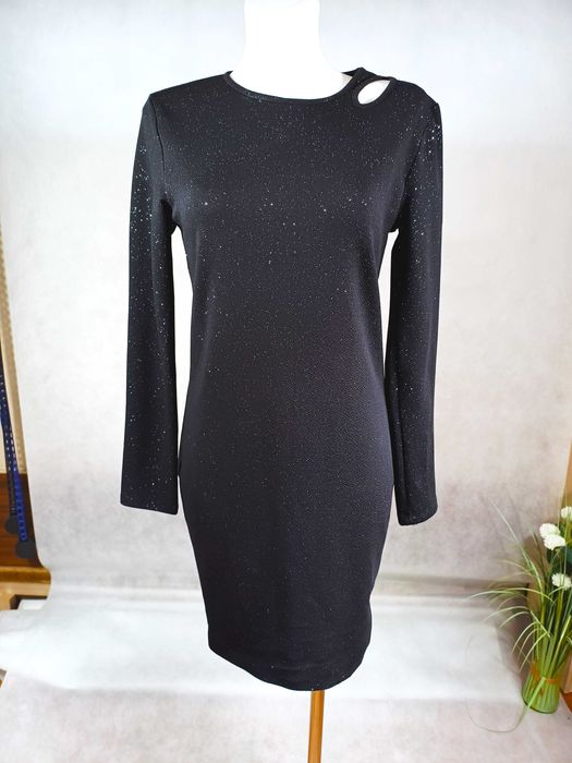 Prześliczna brokatowa elegancka sukienka długi rękaw S 164 170 impreza