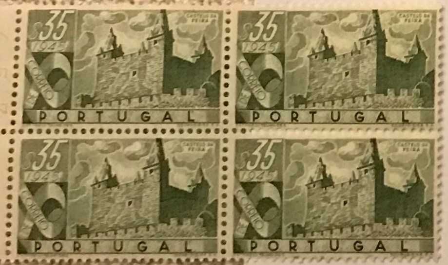 Quadra de selos novos de $35 - Castelos de Portugal - Feira - 1946