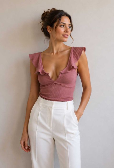 Body Różowe Gina Tricot XS 34 Sexy Prążkowane