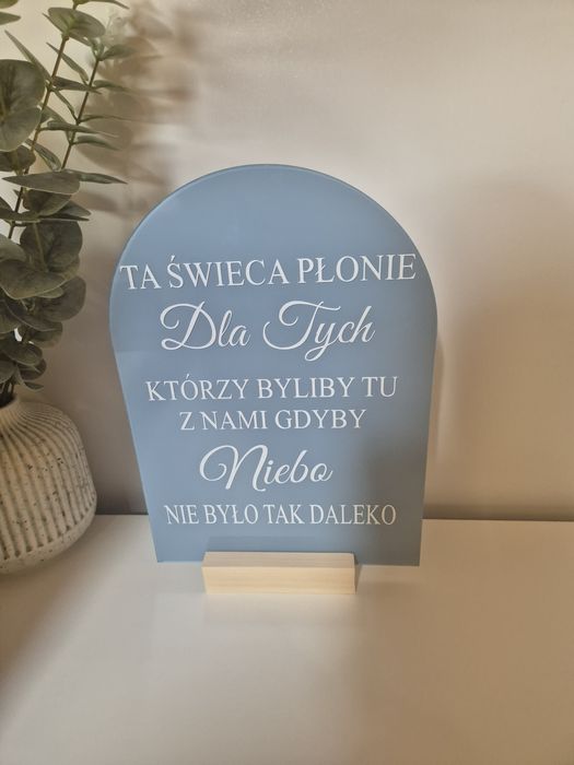 Tabliczka weselna ta świeca płonie dusty blue
