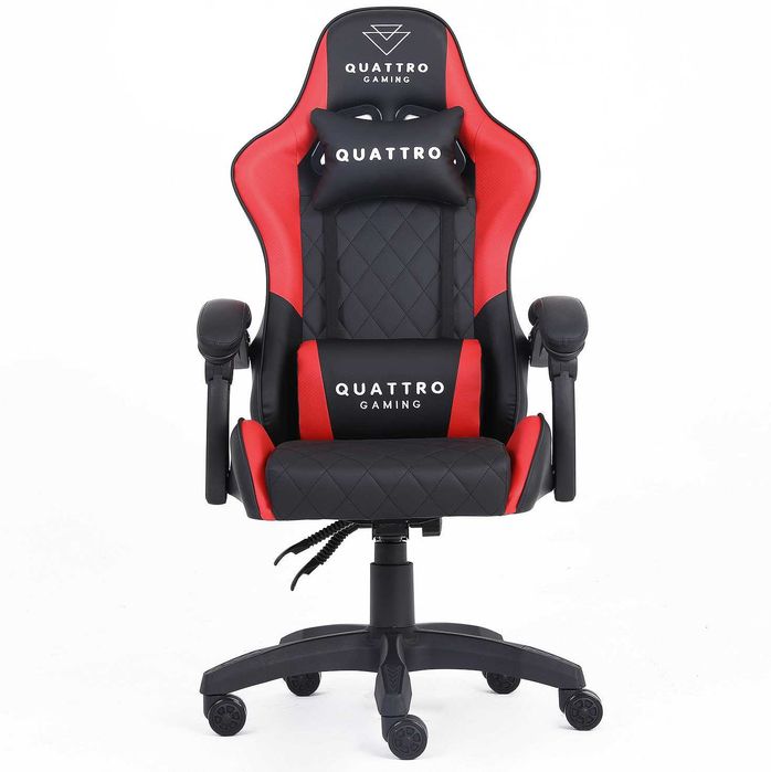 Fotel Gamingowy Quattro Carbon Red z Wysuwanym Podnóżkiem i Pikowanym Obiciem