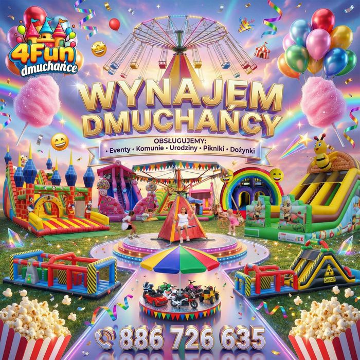 Wynajem dmuchańca tor przeszkód piana party wata popcorn karuzele