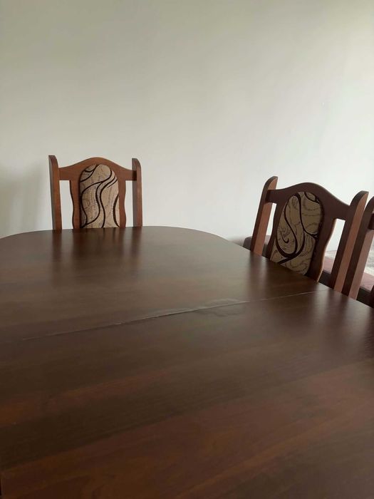 Stól drewniany rozkładany 150/190 x 80cm + komplet 6 krzeseł