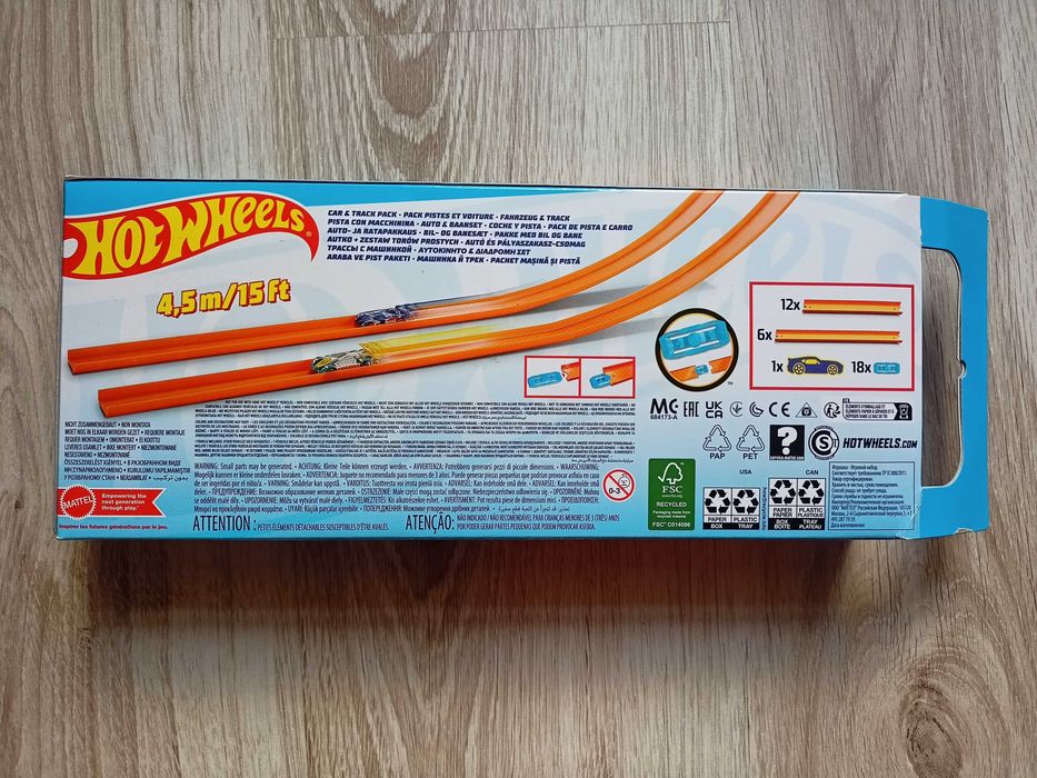 NOWY Zestaw HOT WHEELS BHT77 tory proste x 18 + łączniki x 18 + autko