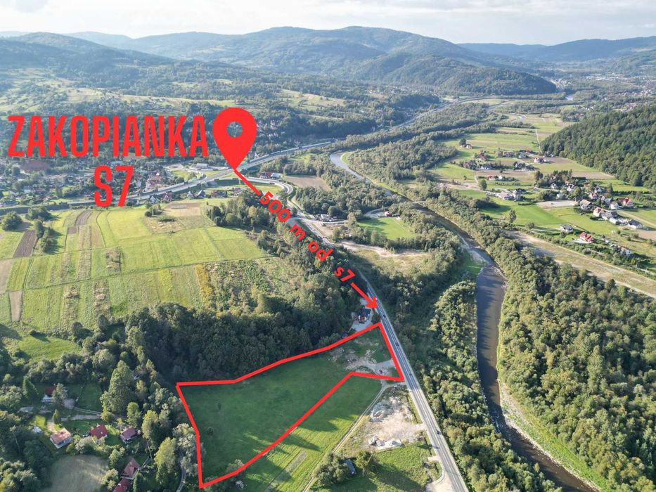 Działka przemysłowa 1,57 ha – przy DW 968, 500 m od zakopianki (S7)