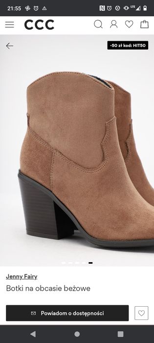 Botki KOWBOJKI Jenny Fairy 41 camel CCC buty zamszowe