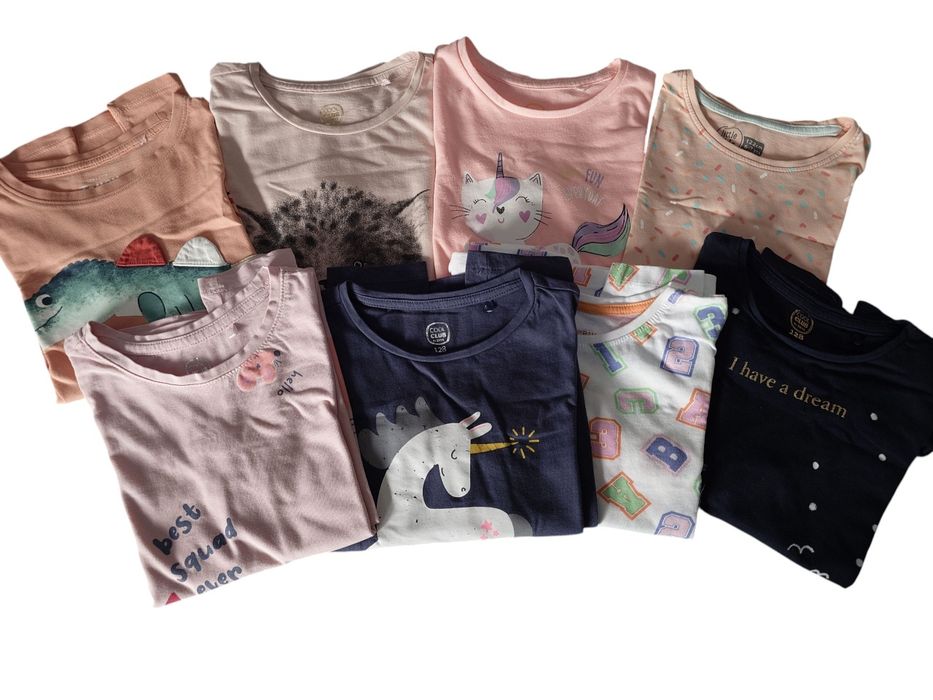 Zestaw bluzki 128, 5x t-shirt, 4x długi rękaw