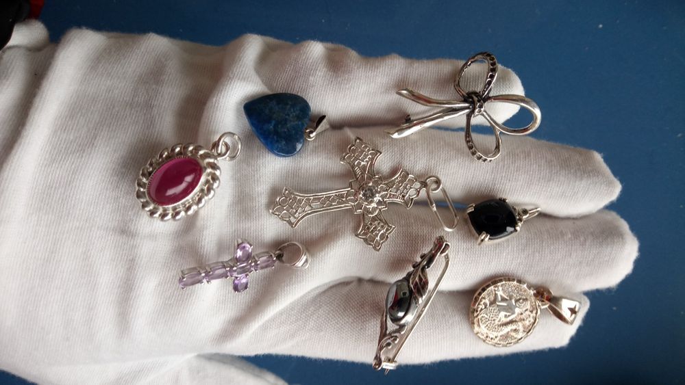 Срібні набори, комплекти срібні з золотою вставкою 925