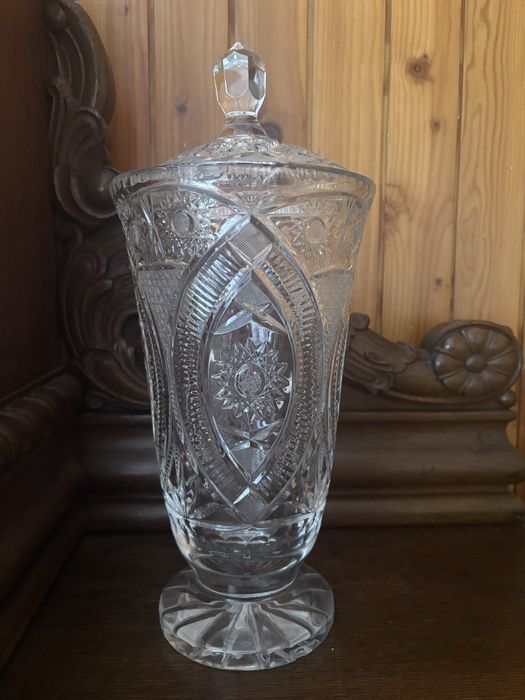 Duzy krysztalowy wazon PRL oryginalny krysztal