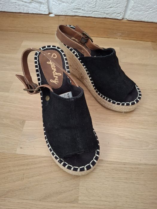 Superdry sandały na koturnie espadryle skóra naturalna zamszowa 38