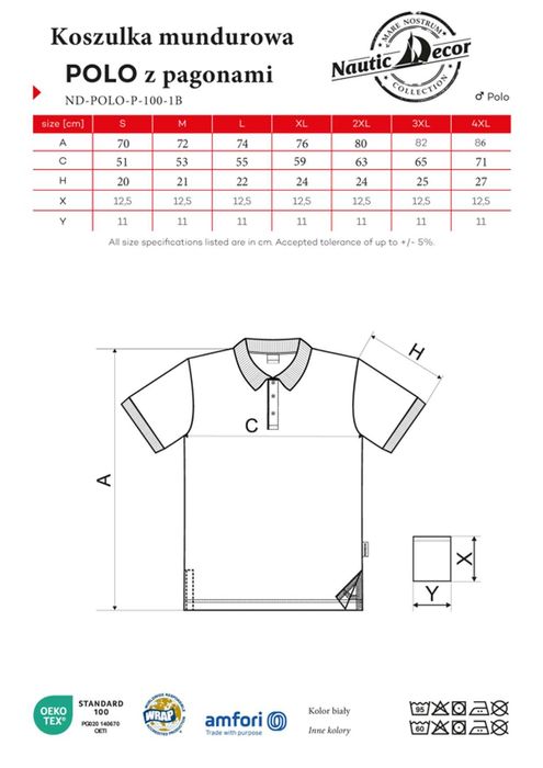 Koszulka mundurowa polo z pagonami biała bawełna 100% S NauticDecor