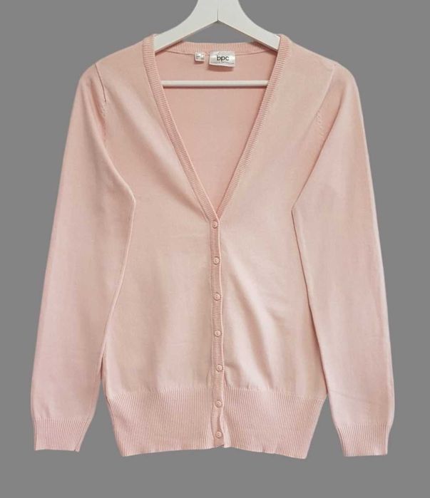 Damski bawełniany sweter pudrowy róż z długim rękawem bonprix S/M