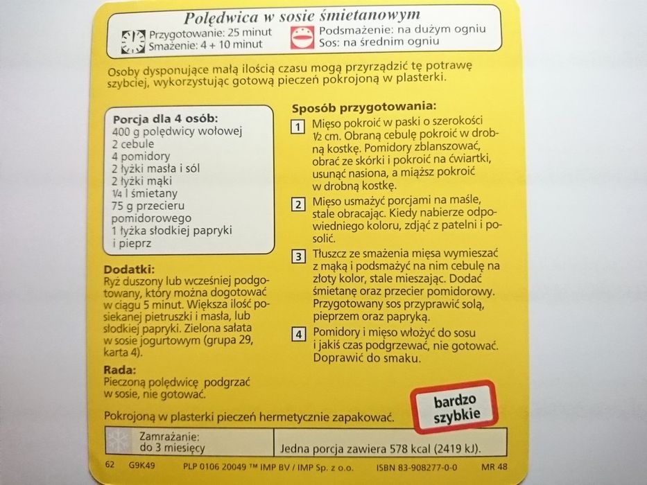 Karta Kulinarna Nr 49 Polędwica w Sosie