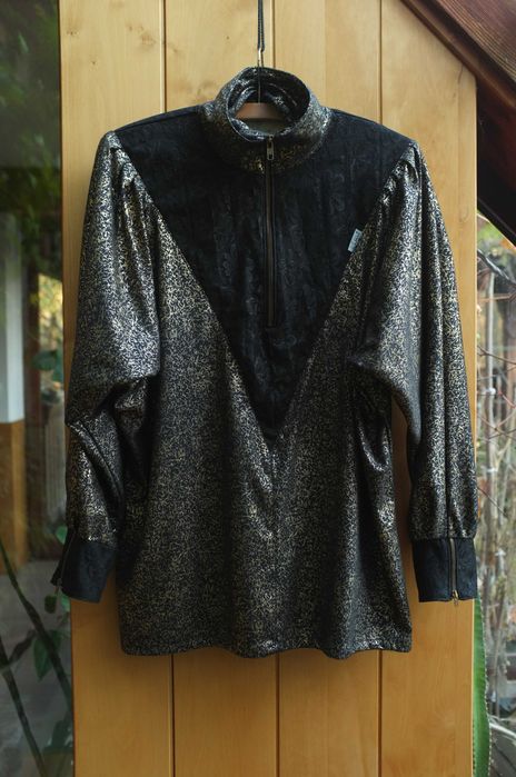 złota metaliczna bluzka motyl bufki vintage 80s Peter and Jo Paris