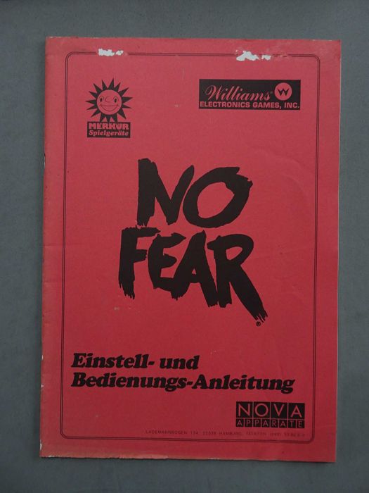 Catálogo / Manual de instruções No Fear - Williams Electronic Games