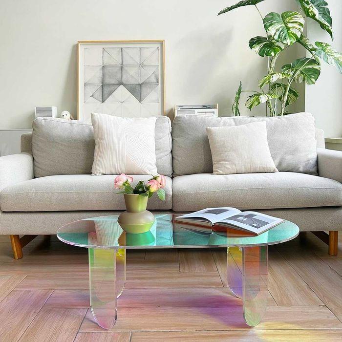 Mesa de apoio centro café oval  95 x 50 x 36 cm com efeitos luz   NOVO