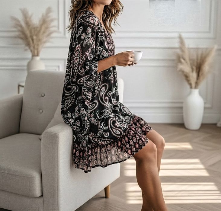 Papaya Luźna Wzorzysta Casualowa Sukienka Oversize