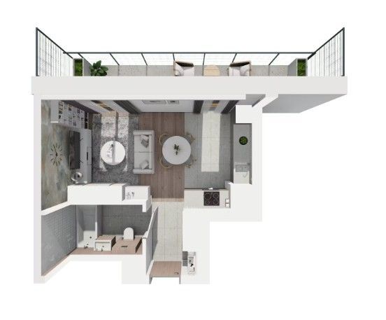 Studio w  centrum z loggią 7,58m2 Ostatnia kondygnacja