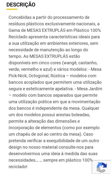 Mesas de exterior com 1.80x77 cm. Para Sol ou Chuva