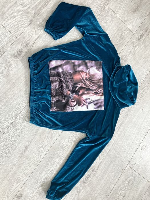 Bluza welur turkusowa