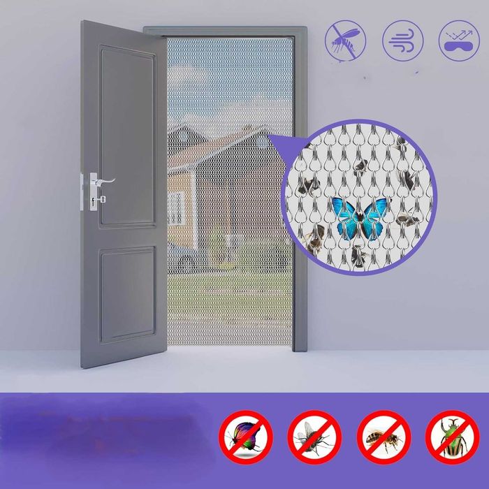 Aluminiowa zasłona łańcuchowa 90x200 cm na muchy, srebrna