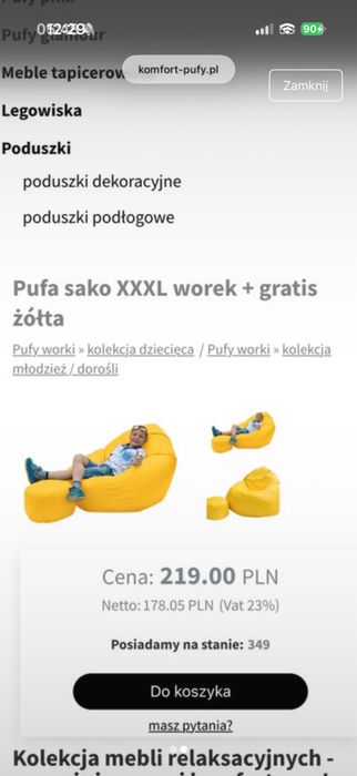 Pufa zólta Xxxl worek REZERWACJA