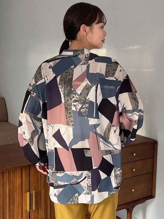 Koszula Oversize Z Motywem Geometrycznym Obniżone Ramiona Friful Xl 42