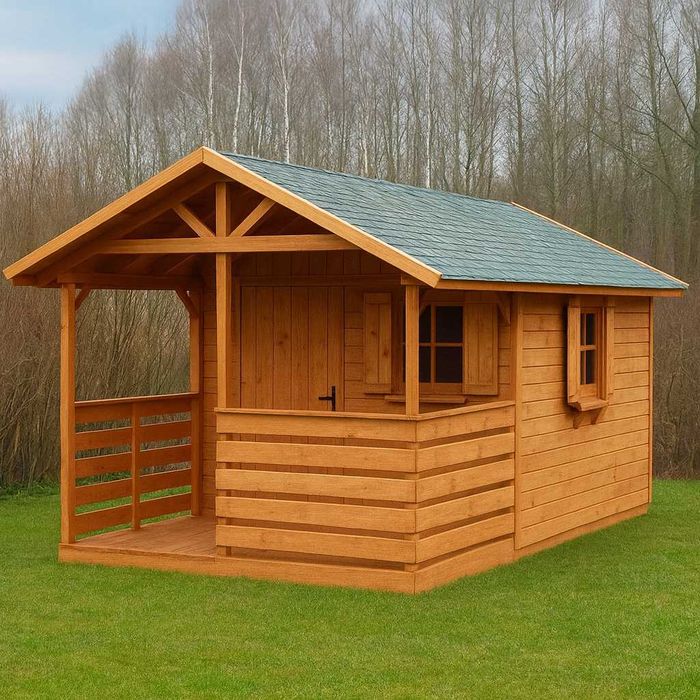 Domek drewniany z tarasem 3x4,5m – rekreacyjny. Idealny na działkę