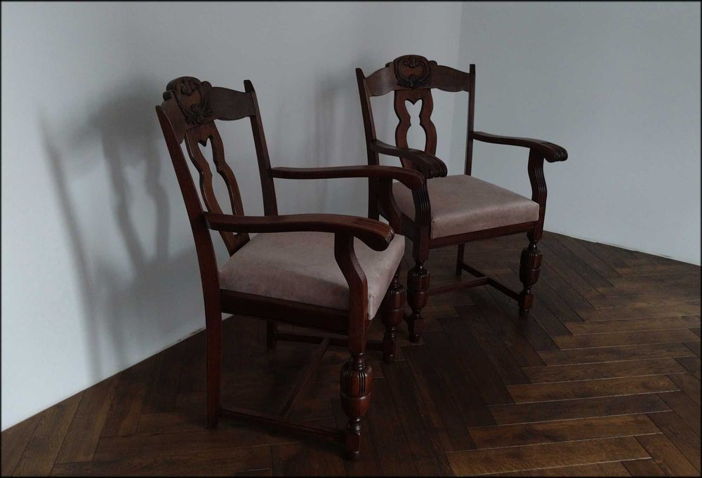 Krzesła tronowe, fotel drewniany gabinetowy, dębowe, stare