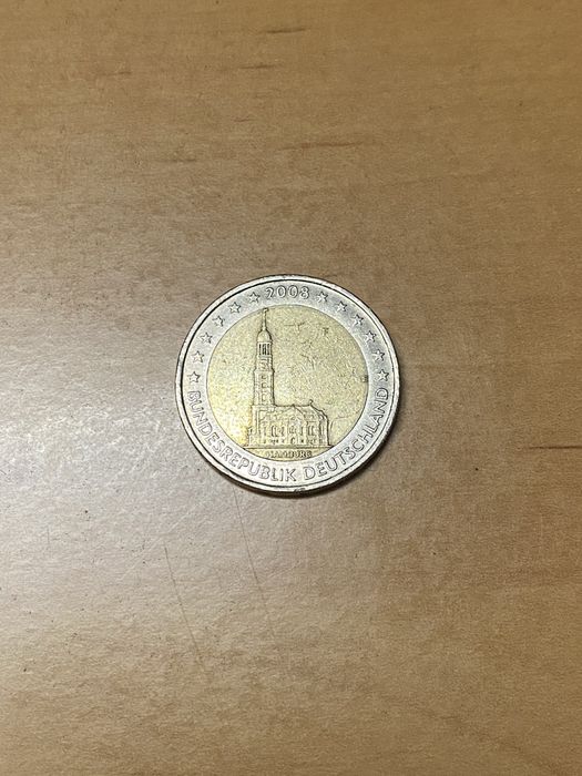 Moeda Alemanha 2 Euro, Igreja de São Miguel, Hamburgo 2008-F