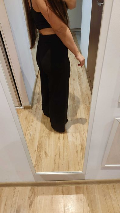 czarne spodnie szeroka nogawka materiał eleganckie klasyczne  s m