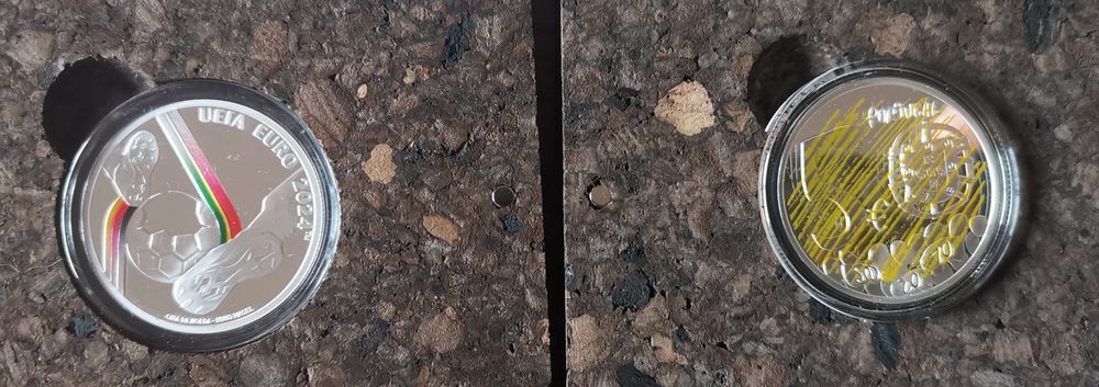 Conjunto 2 moedas Prata-Proof "O conhecimento" + "UEFA 2024"