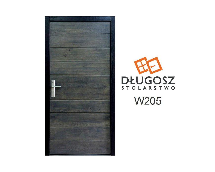 Drzwi DŁUGOSZ drewniane zewnętrzne wejściowe szczotkowane dąb GOTOWE