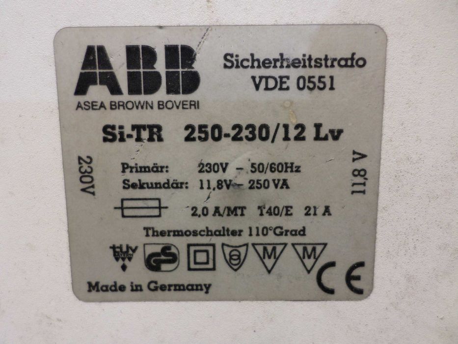 Transformator ABB VDE 0551 model Si-TR 250-230/12Lv