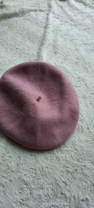 Wrzosowy liliowy vintage wełniany beret Fezko